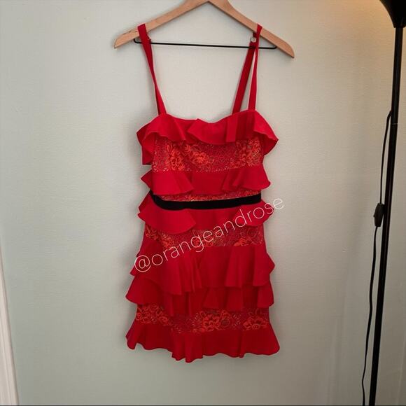 For Love and Lemons Red Tiered Cosmic Mini Dress S - Picture 9 of 9